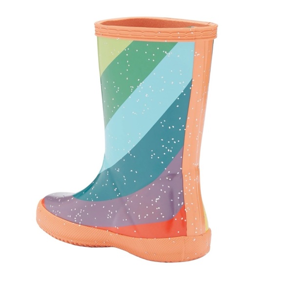 New In Box HUNTER Kids First Glitter Stripe Rain Boots Sz 7C Optimistic Orange - Picture 3 of 8